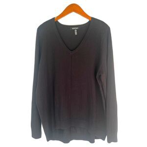 Ellen Tracy Black Vneck Long Sleeve Classic Basic Pullover Sweater Size XL